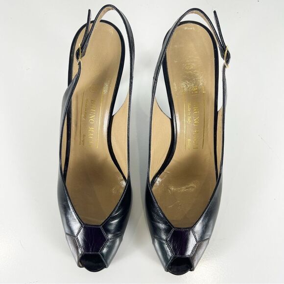 Vintage Bruno Magli Patchwork Leather Slingback Heels Peep Toe Buckle 8.5 AA - Picture 4 of 13